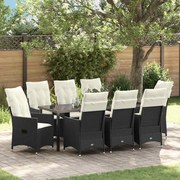 vidaXL Conjunto de Jantar de Jardim com 9 Peças e Almofadas Pretas em Rattan Poliéster