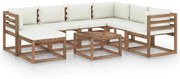 8 pcs conjunto lounge de jardim com almofadões cor creme