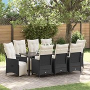 vidaXL Conjunto de Jantar de Jardim de 9 Peças da com Almofadas em Rattan Poly Preto