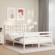 vidaXL Estrutura de cama King Size com cabeceira madeira maciça branco