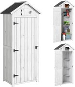 Outsunny Armário de Jardim Exterior em Madeira, Abrigo para Ferramentas, 3 Prateleiras, 2 Portas com Trincos, 77x54x179cm, Cinza Claro | Aosom Portugal