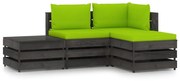 4 pcs conj. lounge jardim + almofadões madeira impreg. cinzento