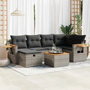 vidaXL 7 pcs conjunto sofás p/ jardim c/ almofadões vime PE cinzento