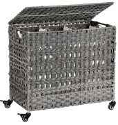 Cesto de lavandaria artesanal com tampa e 3 compartimentos. | SONGMICS | 66 x 36 x 60 cm | cinzento | LCB083G02.