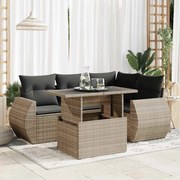 vidaXL 5 pcs conjunto sofás de jardim c/ almofadões vime PE cinzento