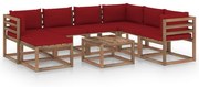 8 pcs conjunto lounge de jardim c/ almofadões vermelho tinto