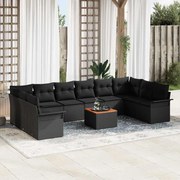 vidaXL Conjunto de Sofá de Jardim 11 Peças com Almofadas, Rattan Preto, Acácia