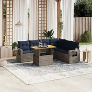 vidaXL 7 pcs conjunto sofás p/ jardim c/ almofadões vime PE cinzento