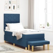 Cama Box Spring com Colchão e Banco Azul 80x200 cm Tecido