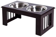 PawHut Suporte Alimentação Cães Duplo Inox Saúde Conforto 58,4x30,5x25,4cm Design Moderno Castanho | Aosom Portugal