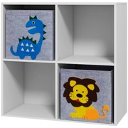 ZONEKIZ Estante Brinquedos 6 Compartimentos 3 Caixas Tecido Não Tecido Design Animais Prática Organizada 62x30x62cm Branco Cinza | Aosom Portugal