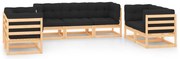 7 pcs conjunto lounge de jardim c/ almofadões pinho maciço