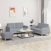 3 pcs conjunto de sofás com almofadões tecido cinzento-claro