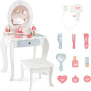 Conjunto de Toucador Infantil de Madeira 2 em 1 com Banco e Espelho Destacável com Gaveta Mesa de Maquilhagem para Raparigas com Cadeira Branco