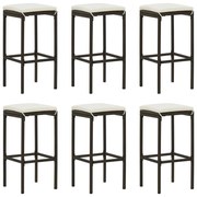 vidaXL Bancos de bar com almofadões 6 pcs vime PE castanho