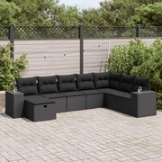 8 pcs conjunto sofás de jardim com almofadões vime PE preto