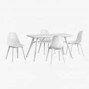 Conjunto De Mesa Retangular (134x78 Cm) E 4 Cadeiras De Jardim Scand Branco - Sklum