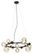 Candeeiro de suspensão Art Deco preto com vidro âmbar 12 luzes - David Art Deco