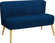 HOMCOM Sofá design retrô 2 lugares, pés de madeira, 117 cm x 56,5 cm x 77 cm, Azul | Aosom Portugal