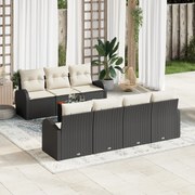 Conjunto de Sofás de Jardim com 8 Peças e Almofadas Preto Rattan Polié