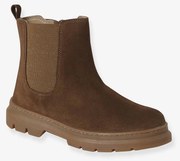 Botas em pele com elástico e fecho, para menina  camelo
