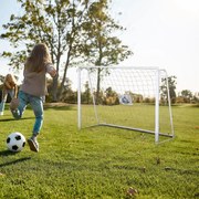 Baliza de Futebol com Suporte de Metal e Rede para Treino e Diversão de Futebol no Jardim Ar Livre 186x62x123 cm Branco