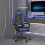 Cadeira gaming c/ apoio para pés couro artificial preto e azul