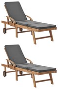 vidaXL Espreguiçadeiras + almofadões 2 pcs teca maciça cinzento-escuro