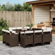 11 pcs conjunto jantar p/ jardim c/ almofadões vime PE castanho