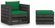 2 pcs conj. lounge jardim + almofadões madeira impreg. cinzento