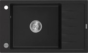 Mexen Elias lava-louça de granito de 1 cuba com escorredor 795 x 480 mm, preto, sifão cromado - 6511791005-77