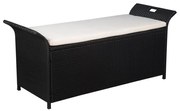 vidaXL Banco de arrumação com almofadão 138 cm vime PE preto