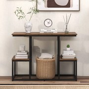 Mesa de consola, Mesa de sofá industrial com prateleiras de arrumação abertas Estante de 2 níveis Castanha