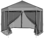 Tenda festas pop-up hexagonal, 6 paredes, cinzento 3,6x3,1m