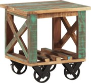 vidaXL Mesa de apoio c/ rodas 40x40x42 cm madeira recuperada maciça