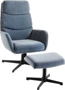 HOMCOM Poltrona Estofada com Puff, Poltrona Lounge com Encosto Alto, Base Metálica, para Sala de Estar, Quarto, Cinza | Aosom Portugal