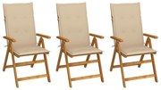 vidaXL Cadeiras de jardim dobráveis c/ almofadões 3 pcs acácia maciça