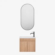 Conjunto De Móvel De Casa De Banho Suspenso Em Madeira Com Lavatório Integrado Narek Castanho Fresno & Ovale Led E Antifog Preto 50x100 Cm - Sklum