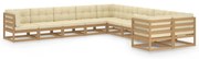 vidaXL 10pcs conj. lounge jardim almofadões pinho maciço castanho mel