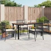 vidaXL 5 pcs conjunto de jantar p/ jardim c/ almofadões vime PE preto