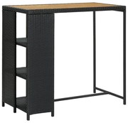 vidaXL Mesa de bar com prateleiras 120x60x110 cm vime PE preto