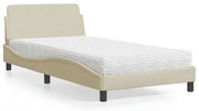 vidaXL Cama com colchão 100x200 cm tecido cor creme