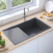 vidaXL Lava-louça de cozinha artesanal aço inoxidável preto