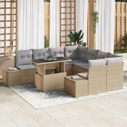 vidaXL Conjunto de Sofás de Jardim de 9 Peças com Almofadas Beige em Poli Rattan