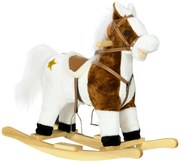 HOMCOM Cavalo Baloiço para Crianças com Música Som e Função de Movimento da Cauda Carga 30 kg 68x26x62 cm Marrom e Branco
