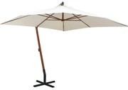 vidaXL Guarda-sol suspenso com mastro de madeira 300x300 cm branco