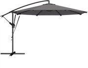 Outsunny Chapéu de Sol Excêntrico Ø300 cm com Base Cruzada Manivela Capa Protetora e Cordas de Vento Cinza Escuro | Aosom Portugal