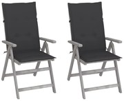 vidaXL Cadeiras jardim reclináveis c/ almofadões 2 pcs acácia maciça