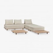 Conjunto De Jardim Com Sofá Chaise Longue Modular De 3 Peças Com Mesa Lateral E Mesa De Centro 95x95 Cm Em Acácia Portet Gardénia Branco - Sklum