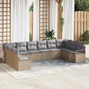 vidaXL Conjunto de Sofá de Jardim de 10 Peças com Almofadas em Rattan Sintético Bege